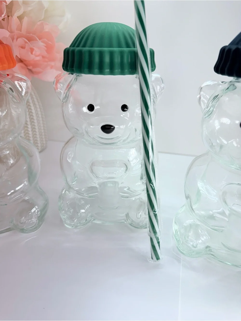 Green-Top Clear Bear Drink Cup with Straw - Party Supply